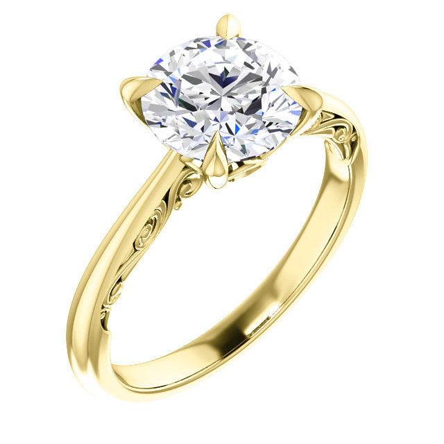Round Surprise Stone Solitaire with Scroll Accents