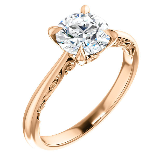 Round Surprise Stone Solitaire with Scroll Accents