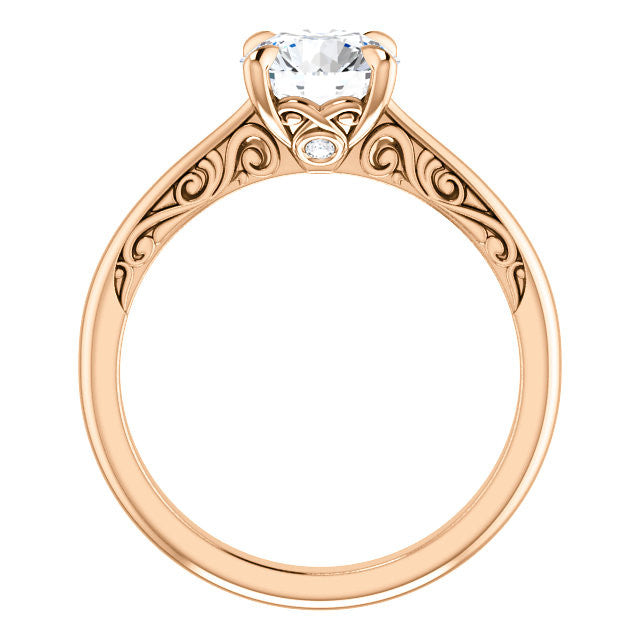 Round Surprise Stone Solitaire with Scroll Accents