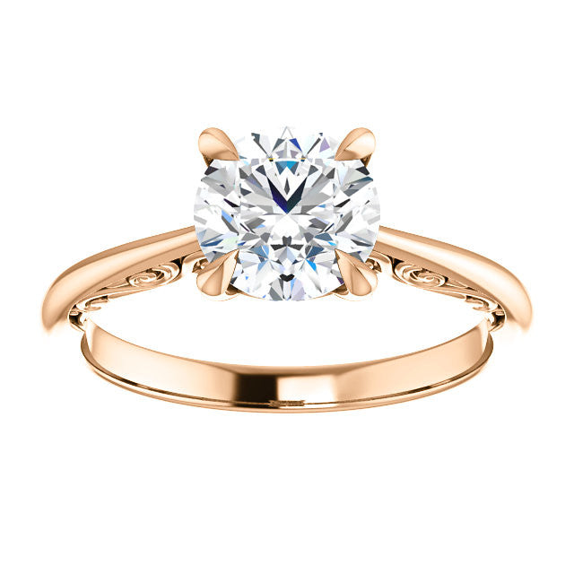 Round Surprise Stone Solitaire with Scroll Accents