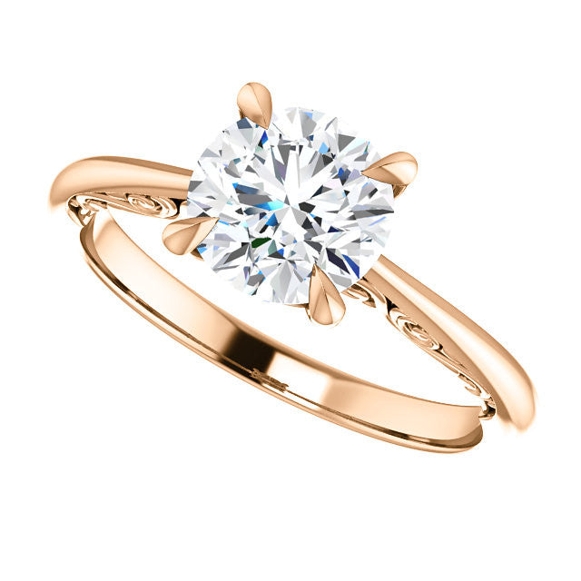 Round Surprise Stone Solitaire with Scroll Accents