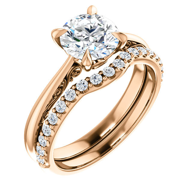 Round Surprise Stone Solitaire with Scroll Accents