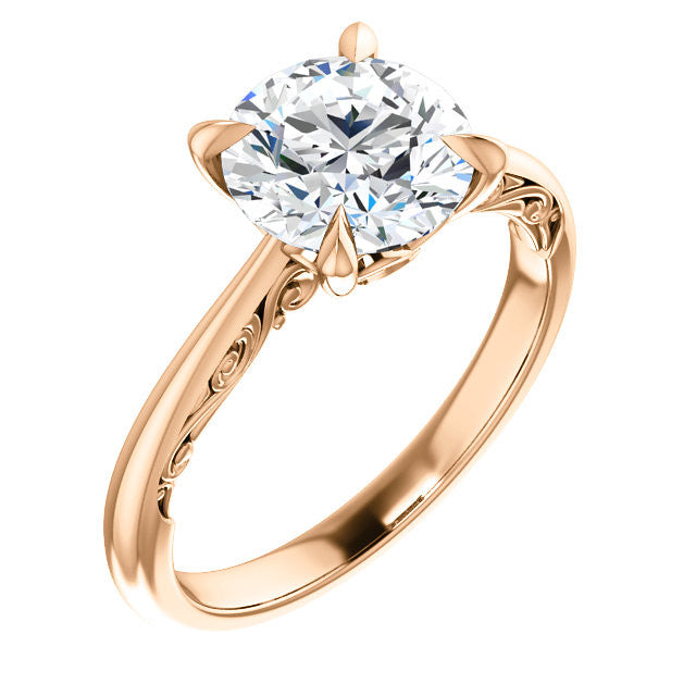 Round Surprise Stone Solitaire with Scroll Accents
