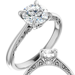 Round Surprise Stone Solitaire with Scroll Accents