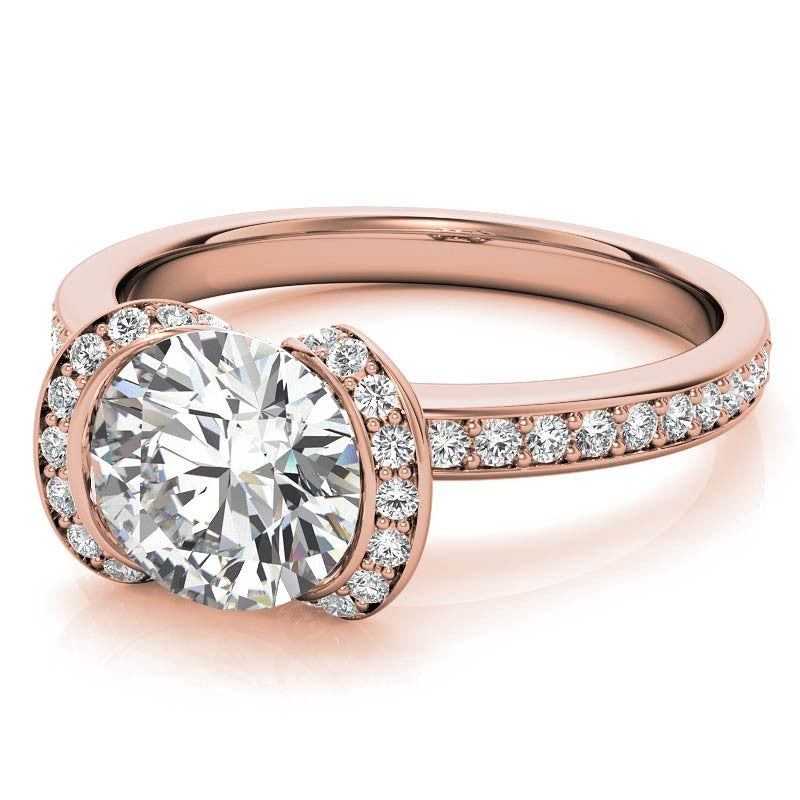 Round Brilliant Moissanite Semi Bezel Style Engagement Ring