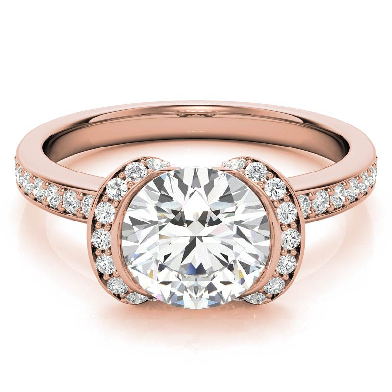 Round Brilliant Moissanite Semi Bezel Style Engagement Ring