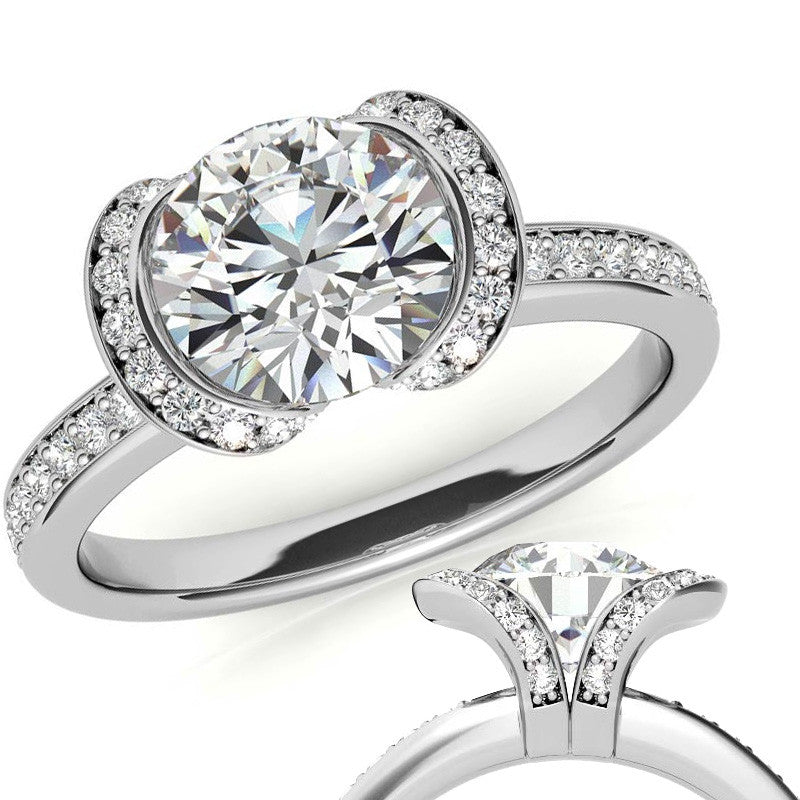 Round Brilliant Moissanite Semi Bezel Style Engagement Ring