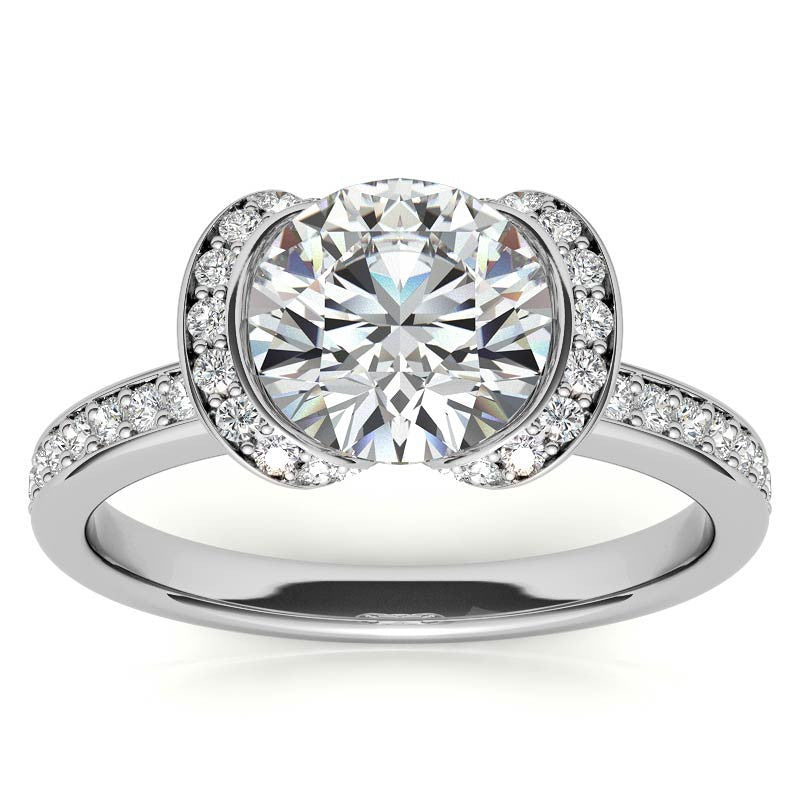 Round Brilliant Moissanite Semi Bezel Style Engagement Ring