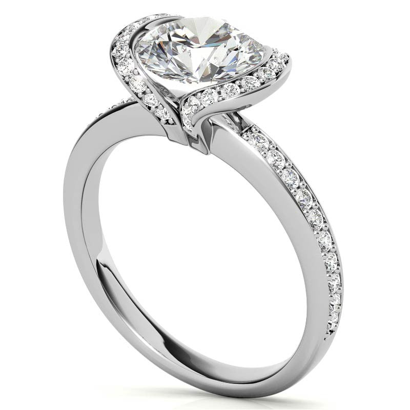 Round Brilliant Moissanite Semi Bezel Style Engagement Ring