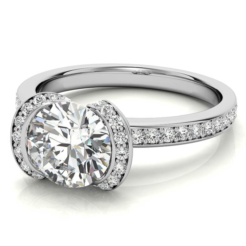 Round Brilliant Moissanite Semi Bezel Style Engagement Ring