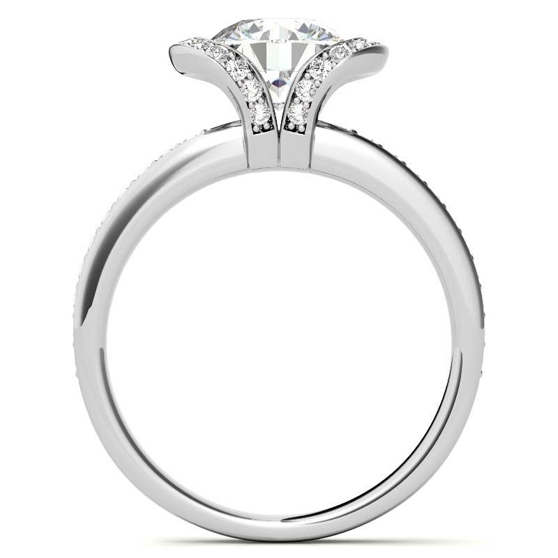 Round Brilliant Moissanite Semi Bezel Style Engagement Ring