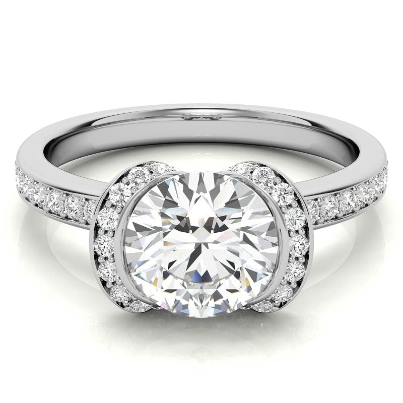 Round Brilliant Moissanite Semi Bezel Style Engagement Ring