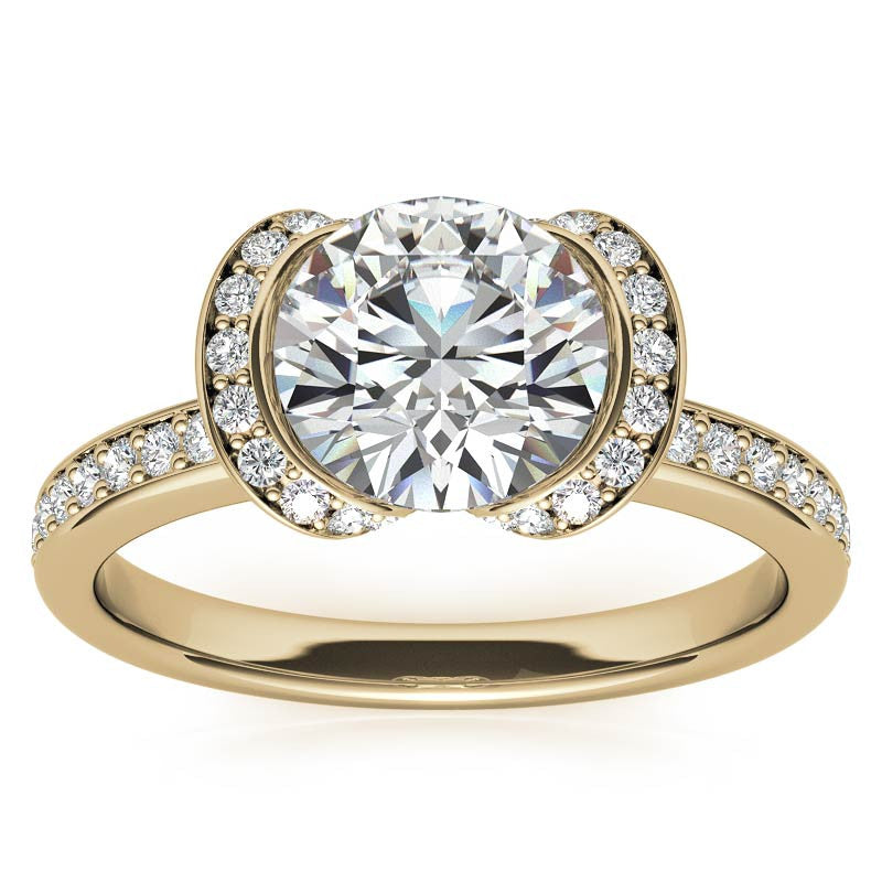 Round Brilliant Moissanite Semi Bezel Style Engagement Ring
