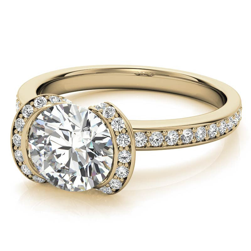 Round Brilliant Moissanite Semi Bezel Style Engagement Ring