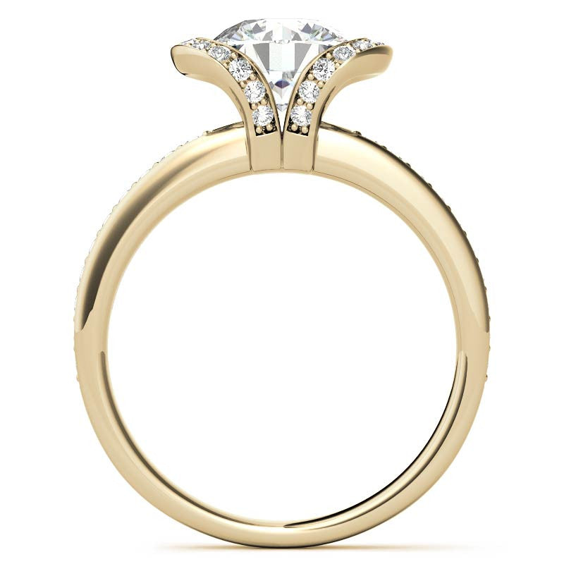 Round Brilliant Moissanite Semi Bezel Style Engagement Ring