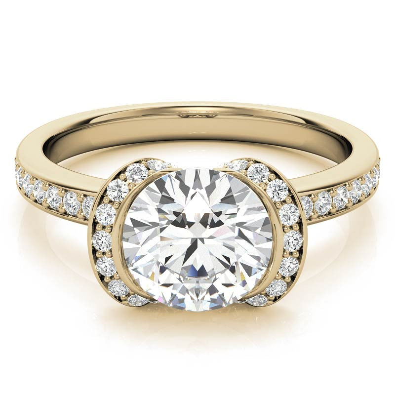 Round Brilliant Moissanite Semi Bezel Style Engagement Ring