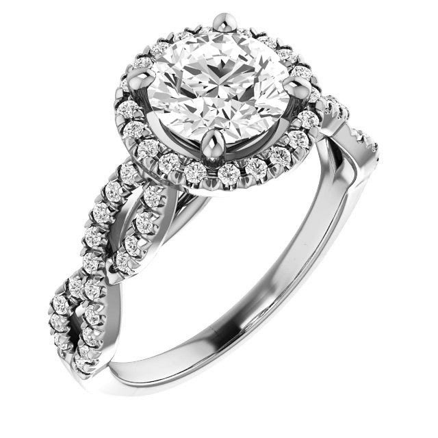 Round Brilliant Moissanite Halo Engagement Ring with Twisted Band