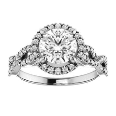 Round Brilliant Moissanite Halo Engagement Ring with Twisted Band