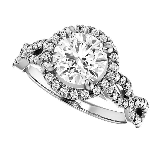 Round Brilliant Moissanite Halo Engagement Ring with Twisted Band