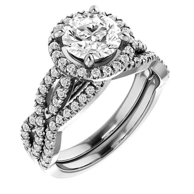 Round Brilliant Moissanite Halo Engagement Ring with Twisted Band