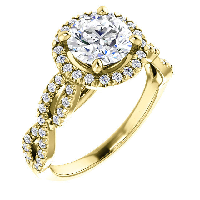 Round Brilliant Moissanite Halo Engagement Ring with Twisted Band