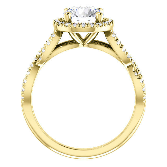 Round Brilliant Moissanite Halo Engagement Ring with Twisted Band
