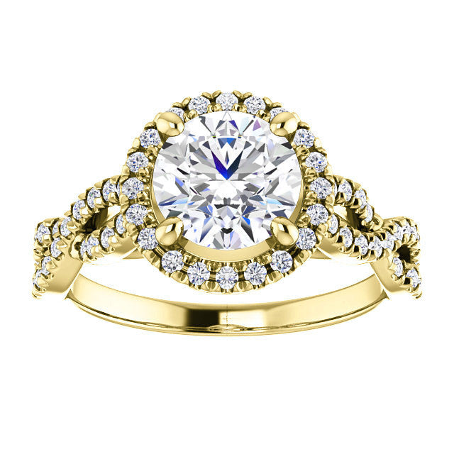 Round Brilliant Moissanite Halo Engagement Ring with Twisted Band