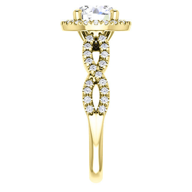 Round Brilliant Moissanite Halo Engagement Ring with Twisted Band