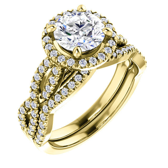 Round Brilliant Moissanite Halo Engagement Ring with Twisted Band