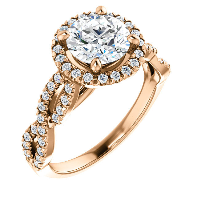 Round Brilliant Moissanite Halo Engagement Ring with Twisted Band