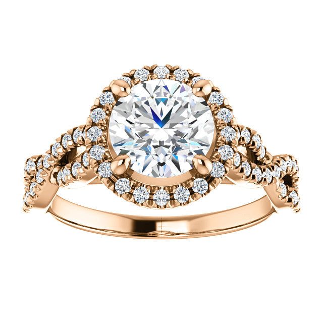 Round Brilliant Moissanite Halo Engagement Ring with Twisted Band