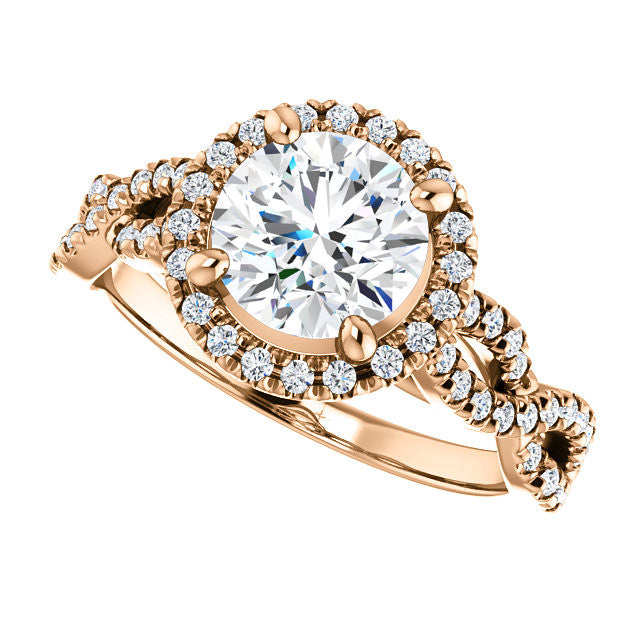 Round Brilliant Moissanite Halo Engagement Ring with Twisted Band