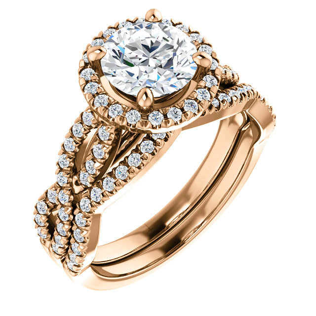 Round Brilliant Moissanite Halo Engagement Ring with Twisted Band