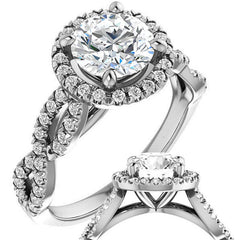 Round Brilliant Moissanite Halo Engagement Ring with Twisted Band