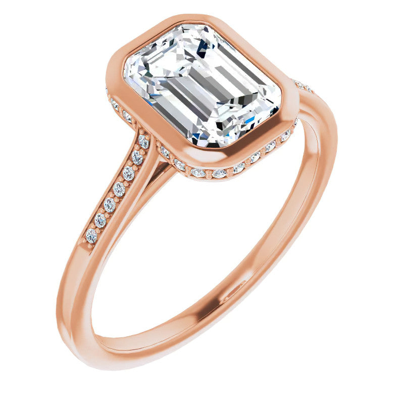 Petite Bezel Emerald cut & Diamond Moissanite Engagement Ring