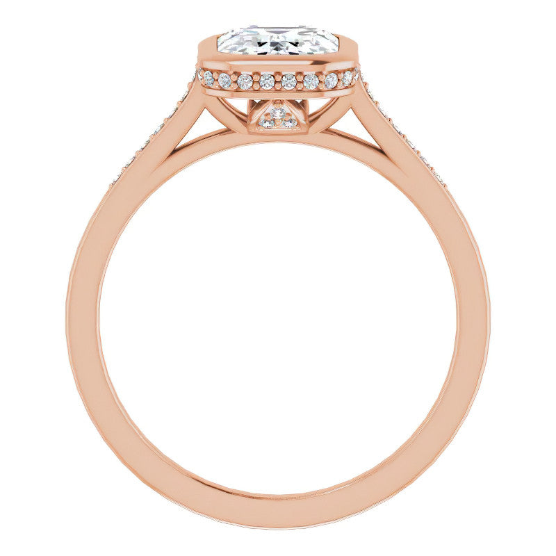 Petite Bezel Emerald cut & Diamond Moissanite Engagement Ring