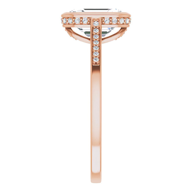 Petite Bezel Emerald cut & Diamond Moissanite Engagement Ring