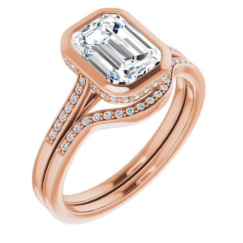 Petite Bezel Emerald cut & Diamond Moissanite Engagement Ring