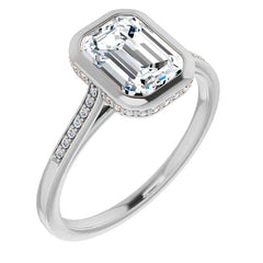 Petite Bezel Emerald cut & Diamond Moissanite Engagement Ring