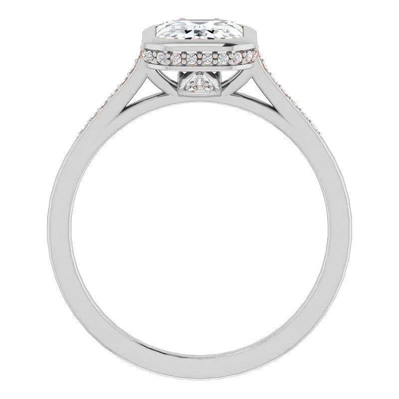 Petite Bezel Emerald cut & Diamond Moissanite Engagement Ring