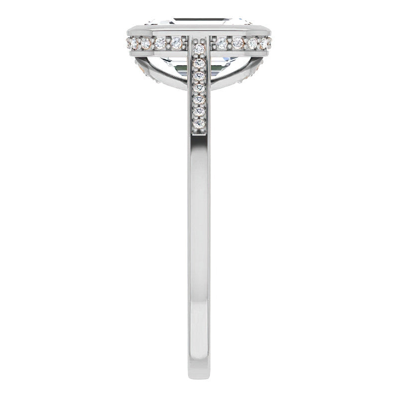 Petite Bezel Emerald cut & Diamond Moissanite Engagement Ring