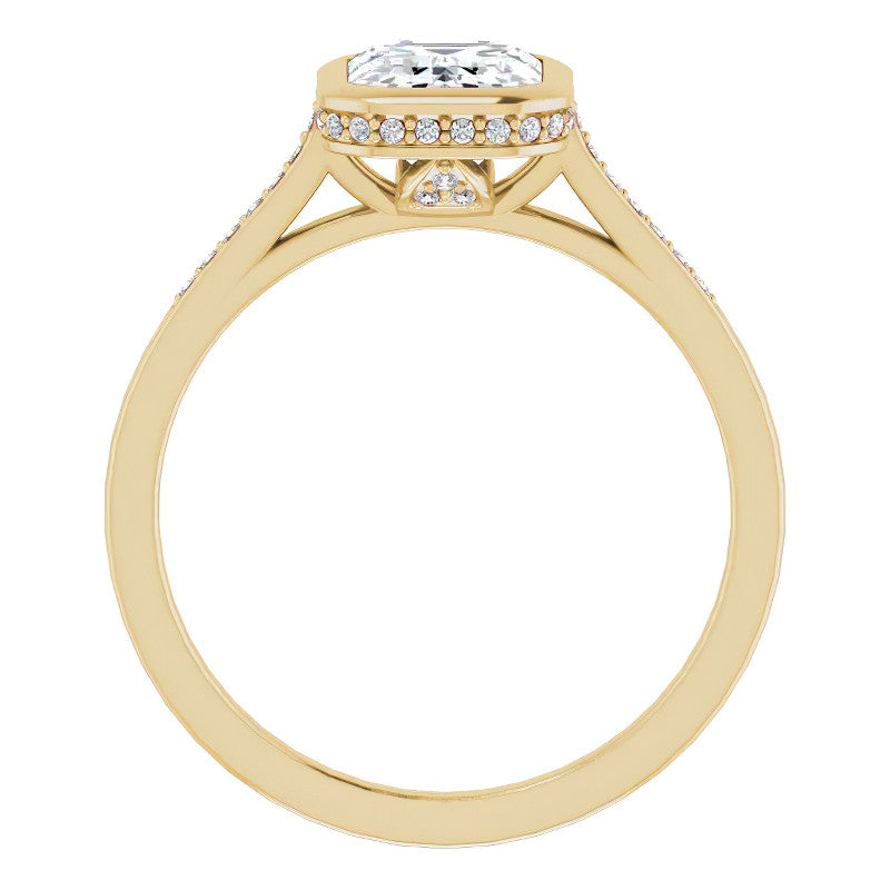 Petite Bezel Emerald cut & Diamond Moissanite Engagement Ring