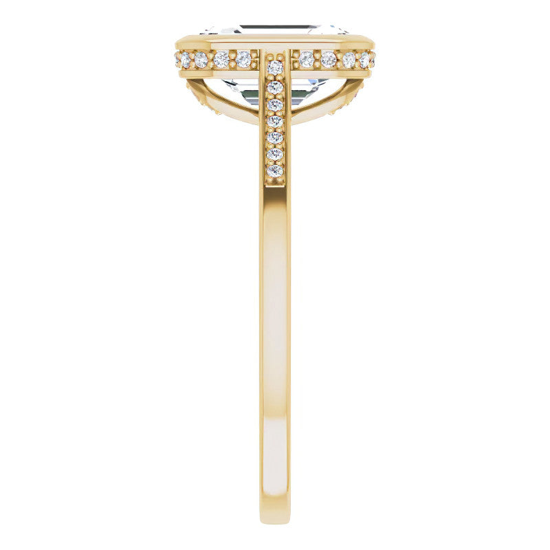Petite Bezel Emerald cut & Diamond Moissanite Engagement Ring