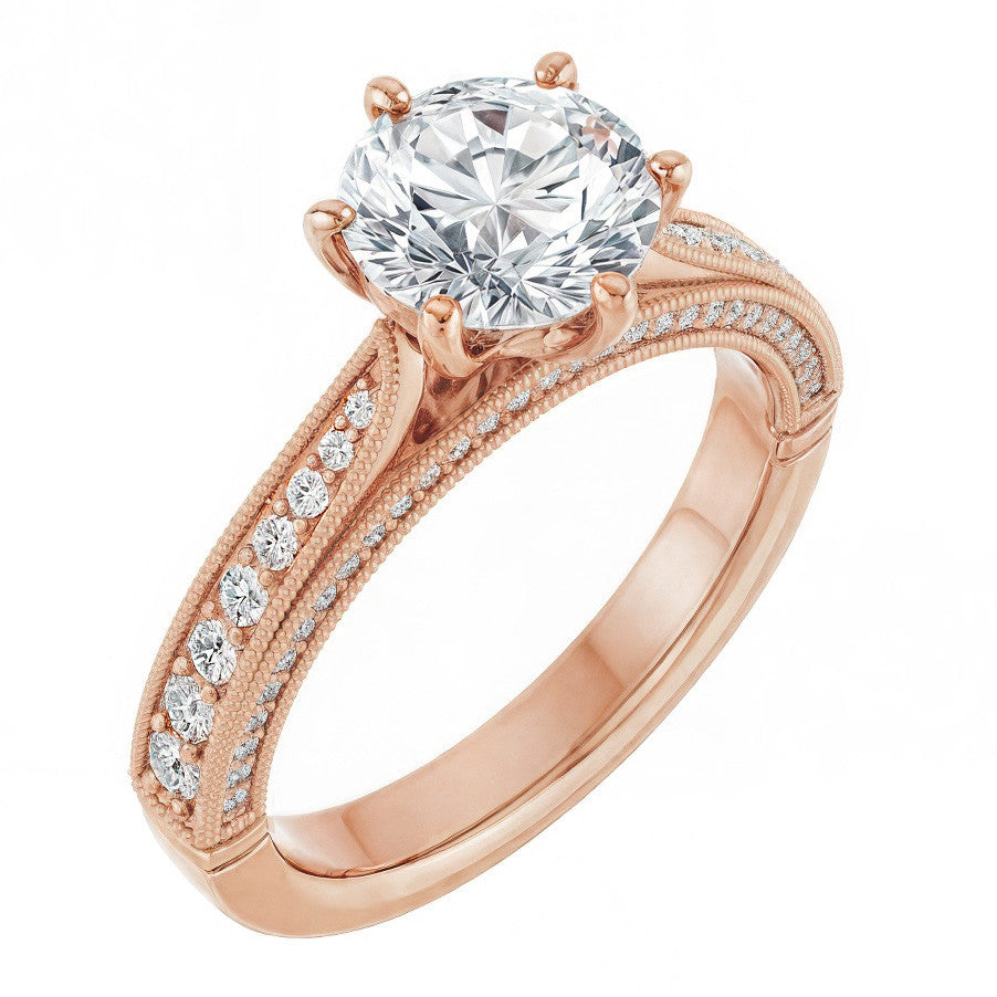 Round Scroll Milgrain Moissanite Engagement Ring
