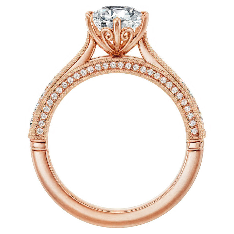 Round Scroll Milgrain Moissanite Engagement Ring