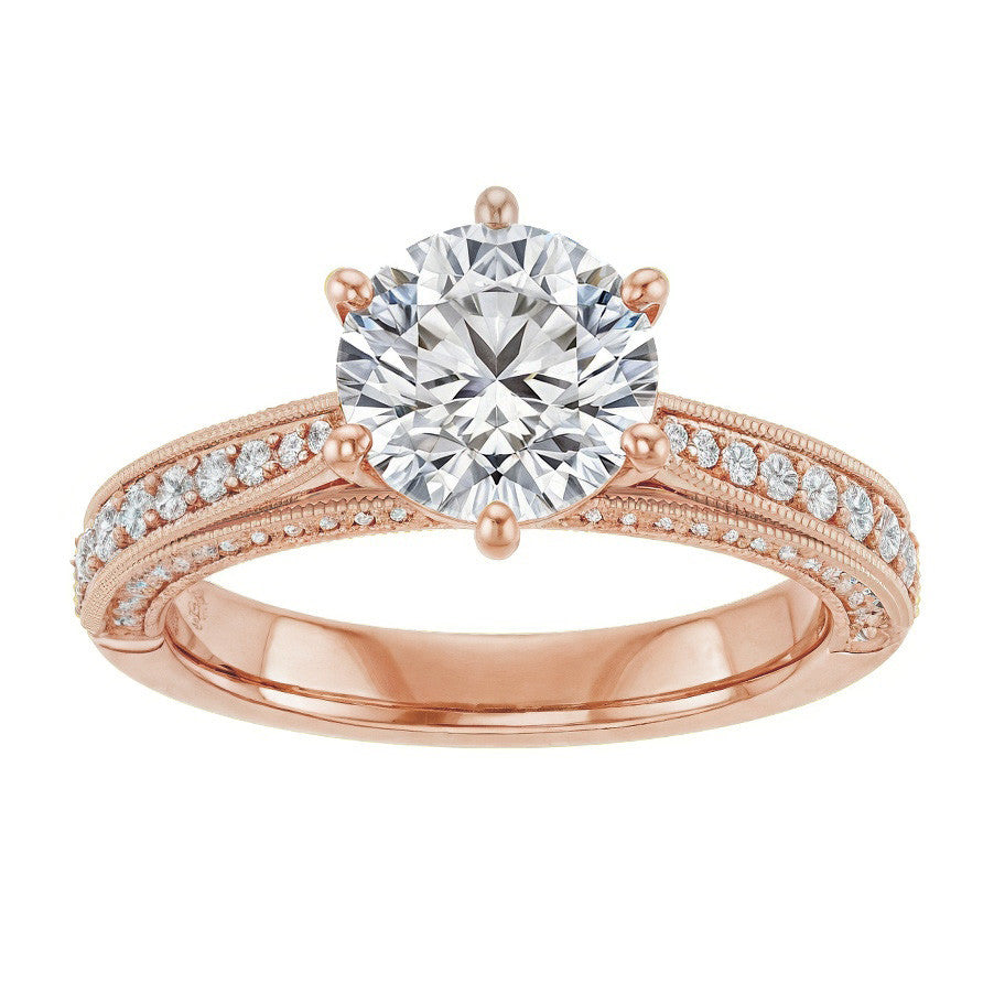Round Scroll Milgrain Moissanite Engagement Ring