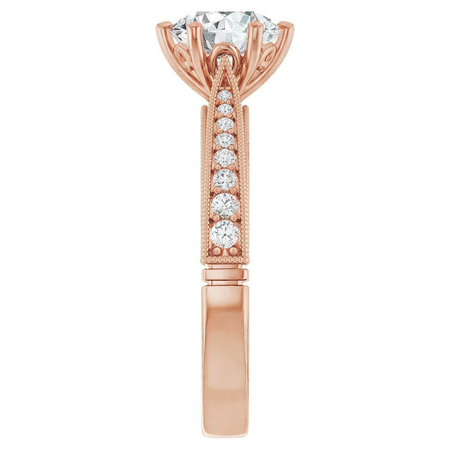 Round Scroll Milgrain Moissanite Engagement Ring