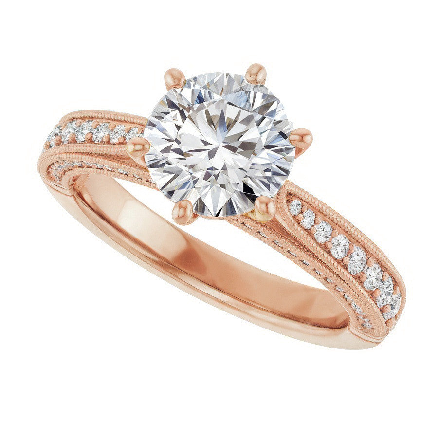 Round Scroll Milgrain Moissanite Engagement Ring