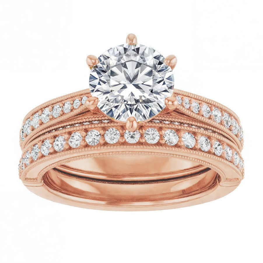 Round Scroll Milgrain Moissanite Engagement Ring