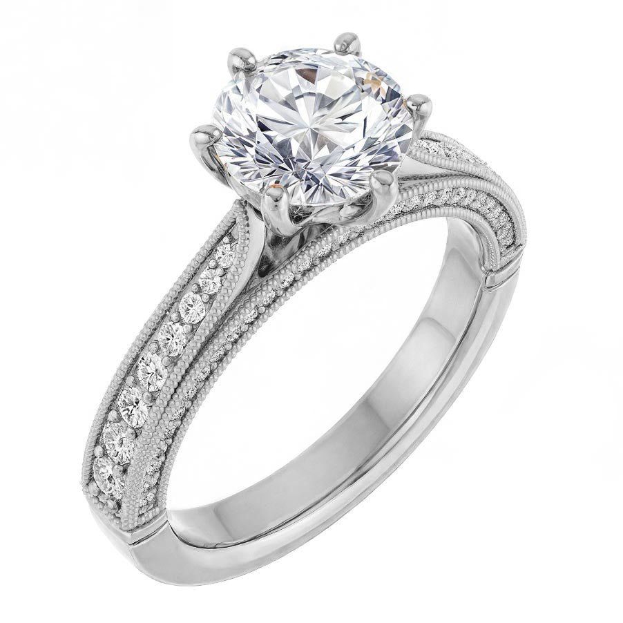 Round Scroll Milgrain Moissanite Engagement Ring